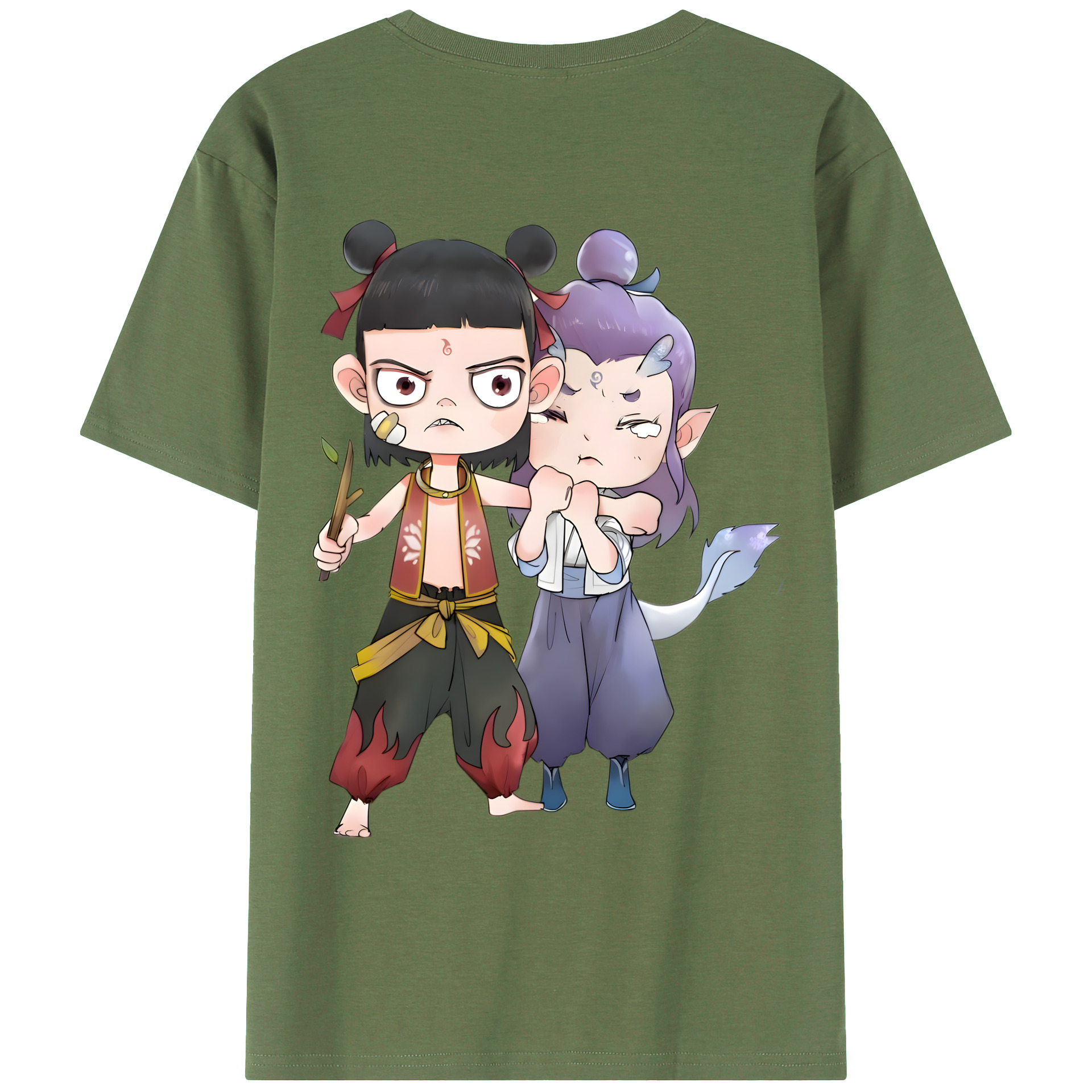 （画像用） Ne Zha 2 ナタ 魔童の大暴れ 綿100％ メンズ半袖Tシャツ（バックプリント） 通気性